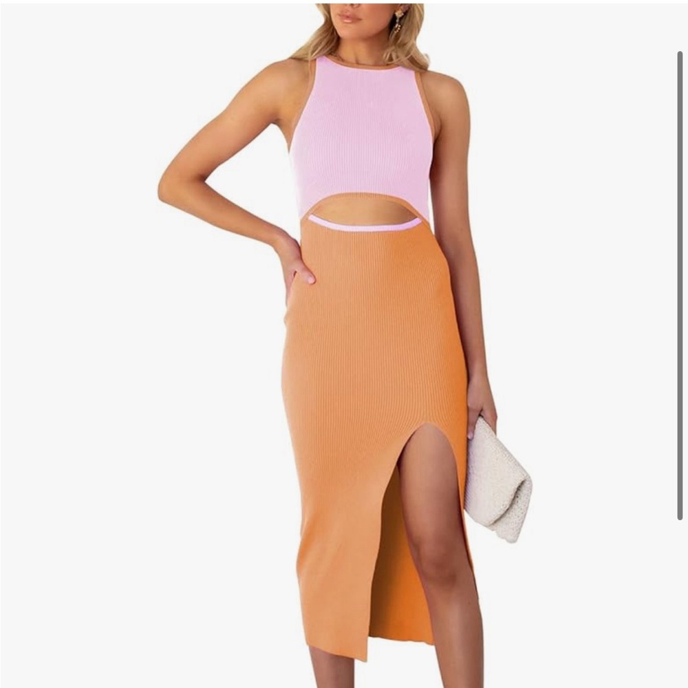 Pink and orange cut out midi dress!!
